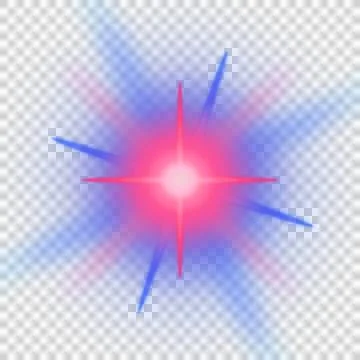 Glowing vector burst is emitting eight spikes, pink core and red beams on Illustrazione stock