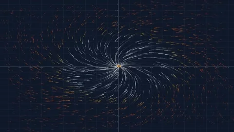 Glowing vector field vortex spiraling on coordinate grid data flow Stock Footage 346812139