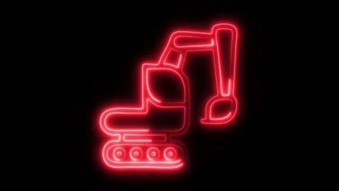 Glowing Vehicle Digger Icon in HD Video Neon Animation Stock Footage 304556191
