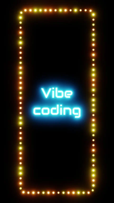 Glowing vibe coding sign in flashing vertical frame, 3D render. Coding Stock Footage 332174916