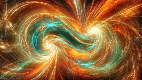 Glowing vibrant double singularity in space abstract illustration Stock Illustration
