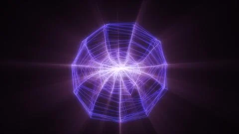 Glowing violet abstract sphere with bright neon geometric network, creating.. Stock Illustration