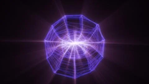 Glowing violet abstract sphere with bright neon geometric network, creating.. 스톡 사진