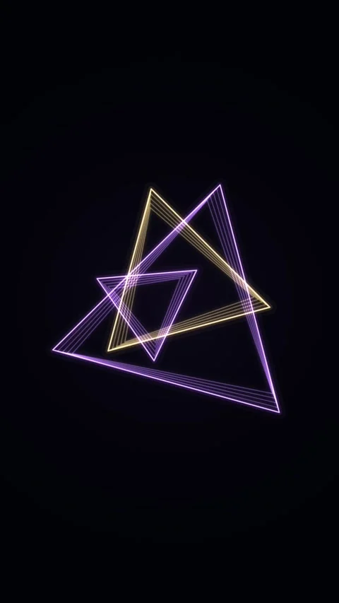 Glowing violet and gold triangles rotate in a layered interlocking pattern Stock Footage 345184910