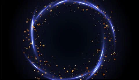 Glowing violet circle and shiny sparkling stars and dots abstract background Stock Illustration
