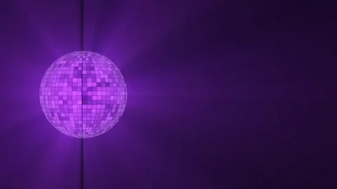 Glowing violet disco ball with rays of light. Animation of rotation and glow of Stock Footage 267416958