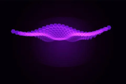 Glowing violet hexagonal mesh structure displaying digital wave movement de.. Иллюстрация