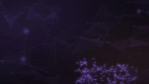 Glowing violet nodes and connected lines form a futuristic digital network .. Stock Illustration