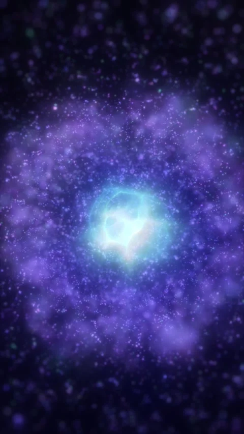 Glowing violet particles surround a bright cyan core, forming a cosmic ener.. Stock Footage 339654484