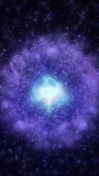 Glowing violet particles surround a bright cyan core, forming a cosmic energy Stock Illustration