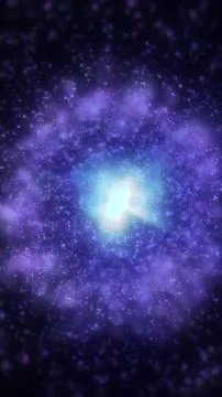 Glowing violet particles surround a bright cyan core, forming a cosmic ener.. Stock Illustration