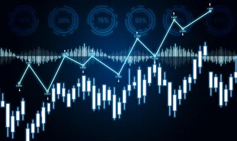 Glowing virtual screen with spreadsheet, stock data statistics and percenta.. Stock Illustration