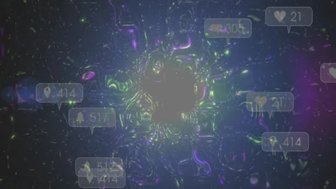 Glowing vortex blooming from bright point, drawing notification bubbles to show Stock Footage 328396461