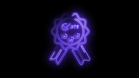Glowing vote icon with stars on rosette isolated on black background 4k Stock Footage 330776600