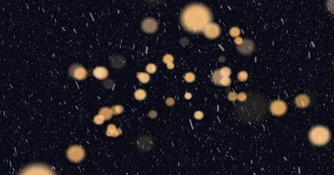 Glowing warm golden orbs creating abstract bokeh at night, showing falling snow Stock Illustration
