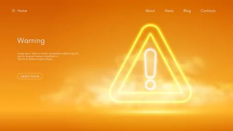 Glowing warning sign, exclamation mark in triangle, Danger warning attention  Stock Illustration