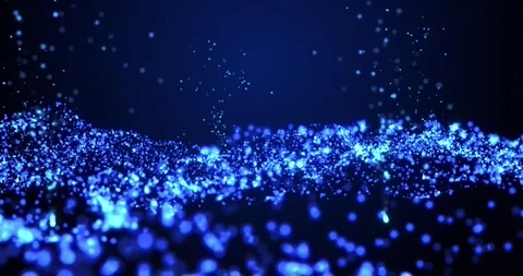 Glowing wave blue particles moving and flickering, digital abstract waves Stock Footage 243347125