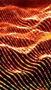 Glowing wave pattern of orange and yellow particles forming abstract digita.. Stock Illustration