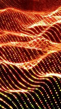 Glowing wave pattern of orange and yellow particles forming abstract digital  Stock Illustration