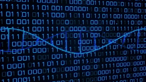 Glowing waveform crest emerging left edge oscillating across binary grid showing Stock Footage 314173666