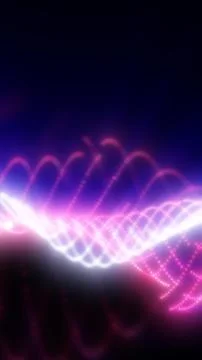 Glowing waveforms of pink and white light curve across a dark background, c.. イラスト素材