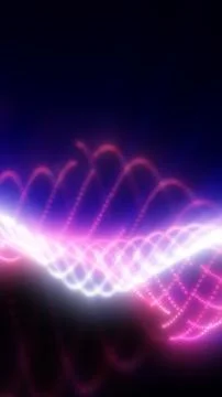 Glowing waveforms of pink and white light curve across a dark background, c.. Stock Photos