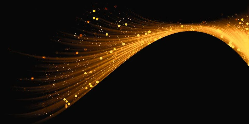 Glowing waves with golden light effect On a black background Glittering star Stock-Illustration
