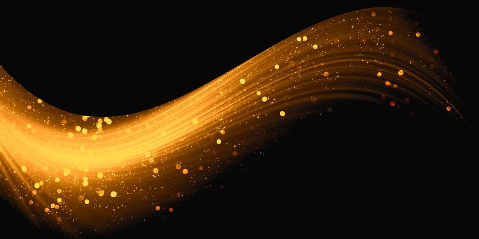 Glowing waves with golden light effect On a black background Glittering star Stock Illustration