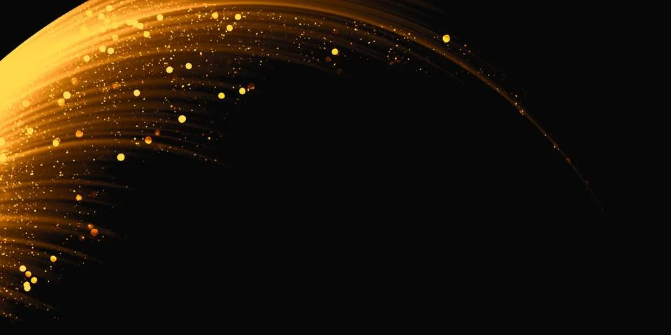 Glowing waves with golden light effect On a black background Glittering star Stock Illustration