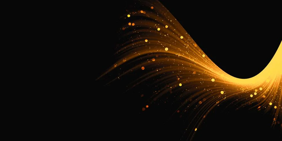 Glowing waves with golden light effect On a black background Glittering star Stock Illustration