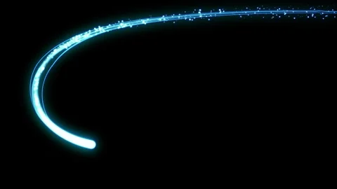 Glowing wavy blue neon light streaks with flares on black Stock Footage 264160661