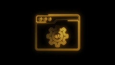 Glowing web browser window with software development symbol on black backgr.. Stock Footage 312448348