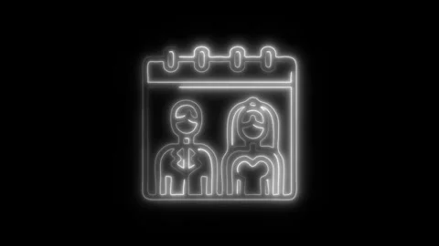 Glowing Wedding Date Icon and Symbol in HD Video Neon Stock Footage 304557691