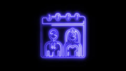 Glowing Wedding Date Icon and Symbol in HD Video Neon Stock Footage 304557692