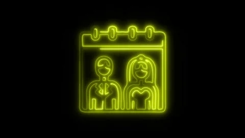 Glowing Wedding Date Icon and Symbol in HD Video Neon Stock Footage 304557696