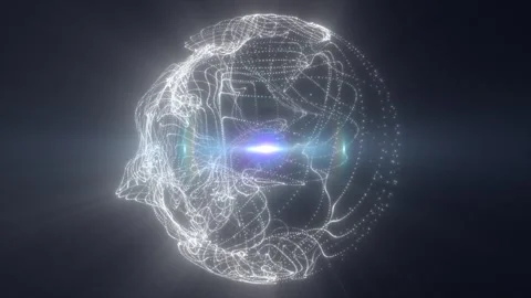 Glowing white abstract sphere built from particles, dotted lines, and flowi.. Stock Footage 336129902