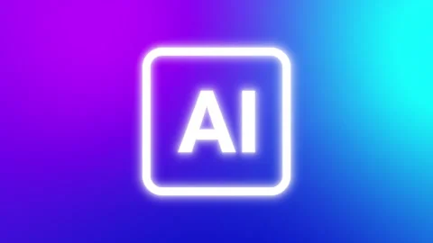 Glowing white AI artificial intelligence logo icon on vibrant moving gradie.. Stock Footage 341308969