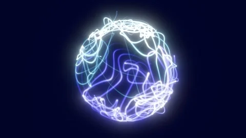 Glowing white and blue light trails wrap into an abstract sphere Stock Footage 341398776