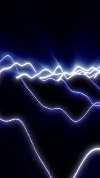 Glowing white and blue wave lines on a dark abstract background, representi.. Stockillustratie