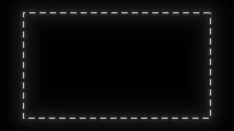 Glowing white dashed rectangular border on black background 库存影片 345639819