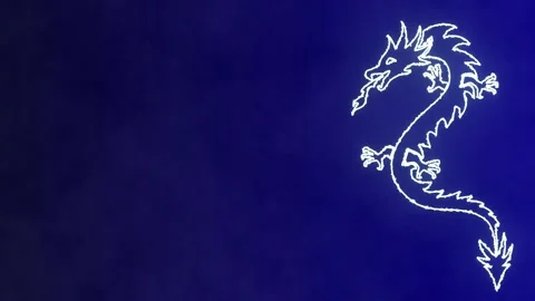 Glowing white dragon on gradient blue background. Chinese new year dragon Stock Footage 259617186