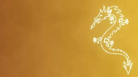 Glowing white dragon on gradient golden background. Chinese new year dragon Stock Footage 256321735