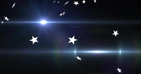 Glowing white five-point stars radiating across black backdrop with bluish flare Illustration
