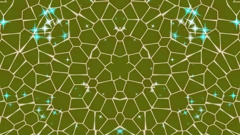 Glowing white geometric pattern with teal star bursts on green Video stock 331646729