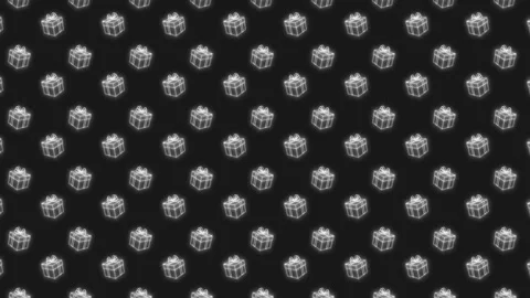 Glowing white gifts move in rows in different directions on a dark background. Stock Footage 311333201