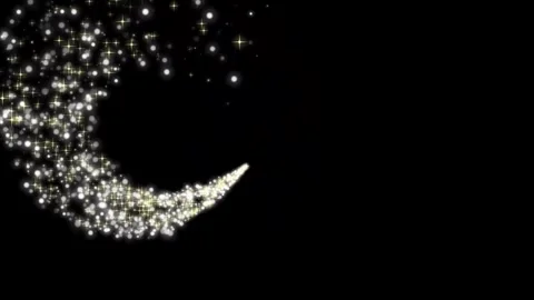 Glowing White Glitter Trail with Magic Fairy Dust Stars on Black Screen 4K Stock Footage 345606079