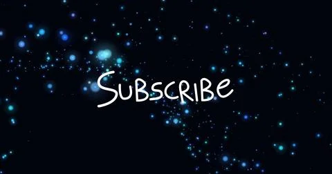 Glowing white handwritten Subscribe text floating over dark navy background, イラスト素材