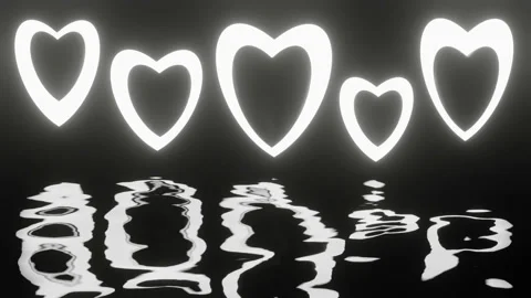 Glowing White Hearts With Reflection In Water in a Seamless Loop. Stock Footage 228768398