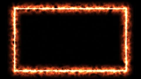 Glowing white hot rectangle frame wrapped in orange flames on black backgroun Stock Footage 348291719