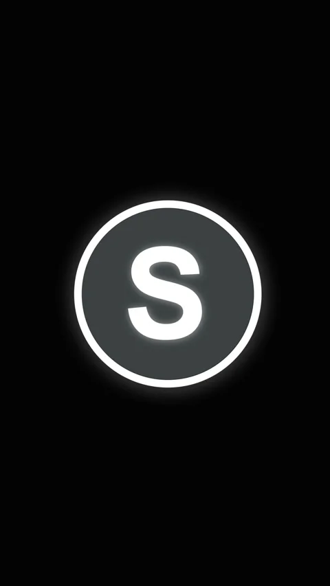 Glowing White Letter S Inside Dark Gray Circle With White Outline On Black .. Stock Footage 337463154